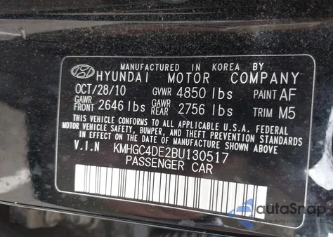 2011 Hyundai Genesis 3.8 z USA, uszkodzony, nr VIN KMHGC4DE2BU130517